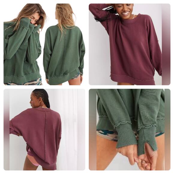 aerie Tops - Aerie The Happiest Oversized Crew Sweatshirt Dark Grey